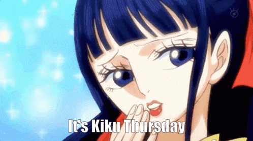 a girl is covering her mouth with her hand and the words it 's kiku thursday are on the bottom