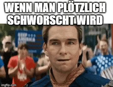 a man is standing in front of a crowd with the words wenn man plötzlich schworscht wird