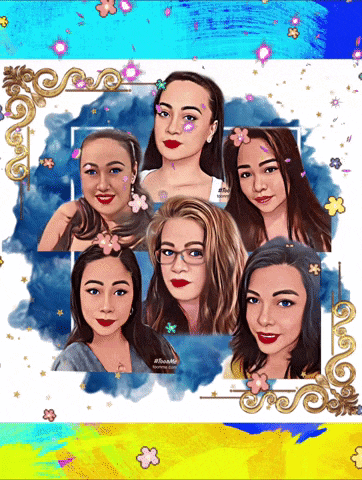 a collage of women 's faces with flowers in the background