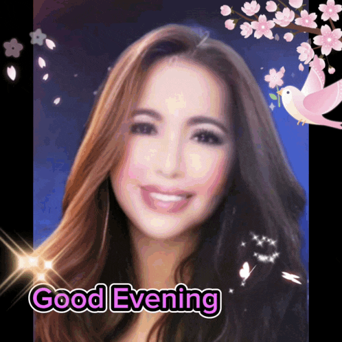 a picture of a woman says good evening