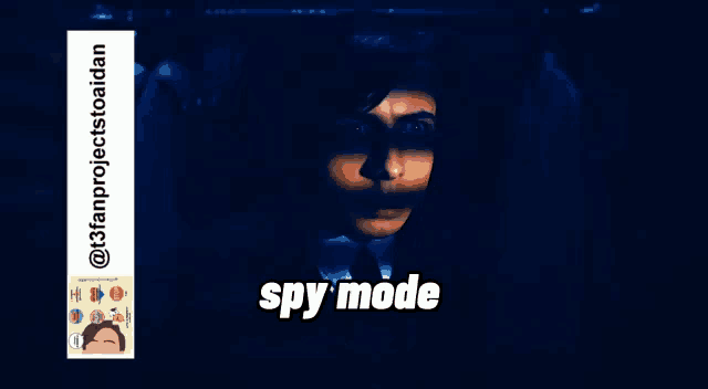 a picture of a man in a dark room with the words spy mode below him