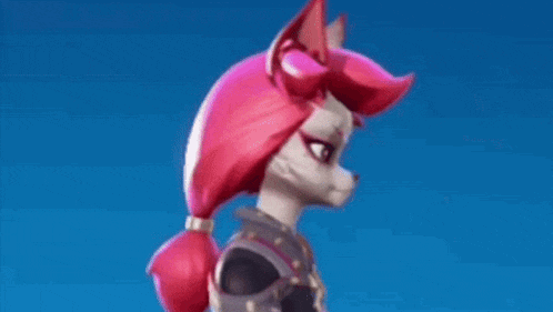 a close up of a cartoon character with red hair and a blue background .