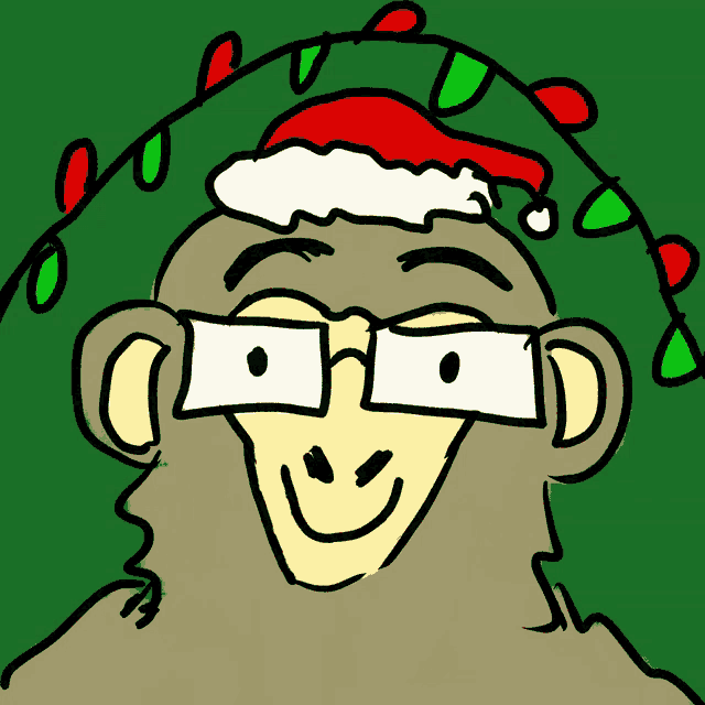 a drawing of a monkey wearing a santa hat