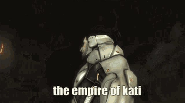 a video game character says the empire of kati with a fire coming out of his hand