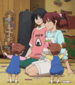 a girl in a pink shirt with an onigiri logo on it