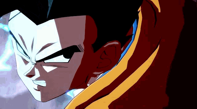 a close up of a cartoon character 's face with a blue light behind him