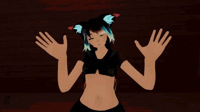 a drawing of a girl with a cat ear and the letters tp on the bottom right