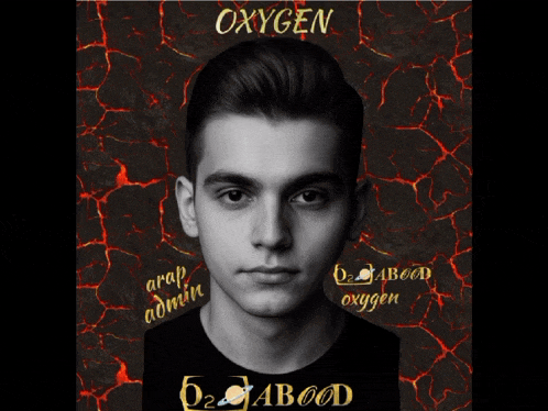 a black and white photo of a man with the words oxygen written on it