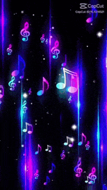 a purple and blue background with music notes and the words " capcut " at the bottom