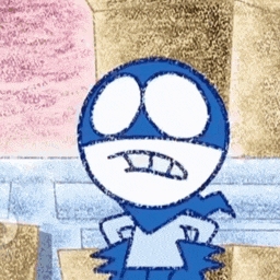 a drawing of a cartoon character with a blue mask on his face