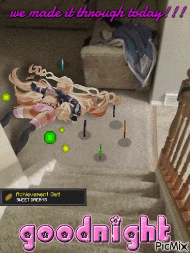 a picture of a girl laying on the floor with the words goodnight