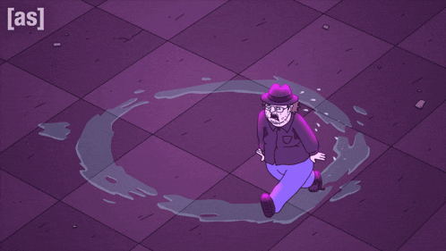 a cartoon of a man running in a circle with the letters [ as ] in the corner