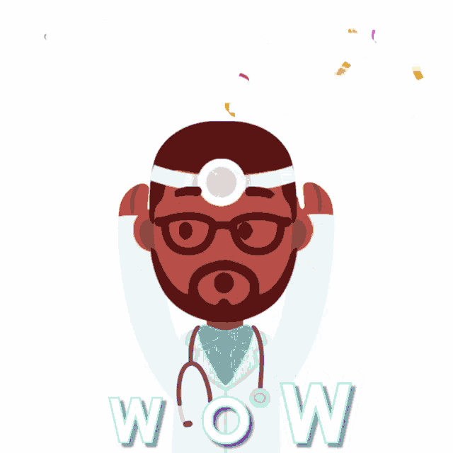 a doctor is surrounded by confetti and the word wow