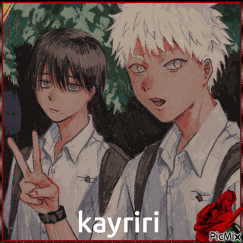 a picture of two anime characters with the name kayriri on the bottom