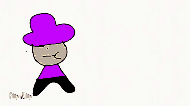 a cartoon character wearing a purple hat and a purple shirt .