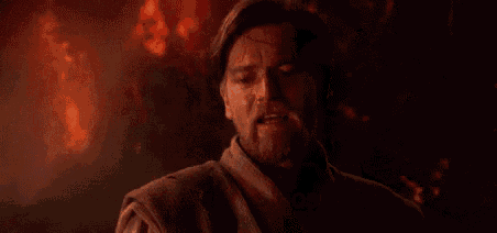 a man is standing in front of a fire and saying `` you were the chosen one '' .