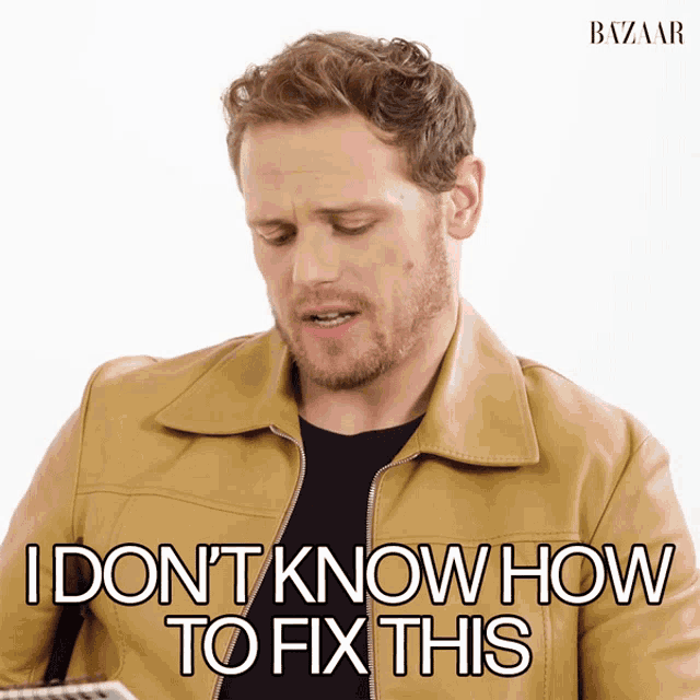 a man in a tan jacket says i don t know how to fix this