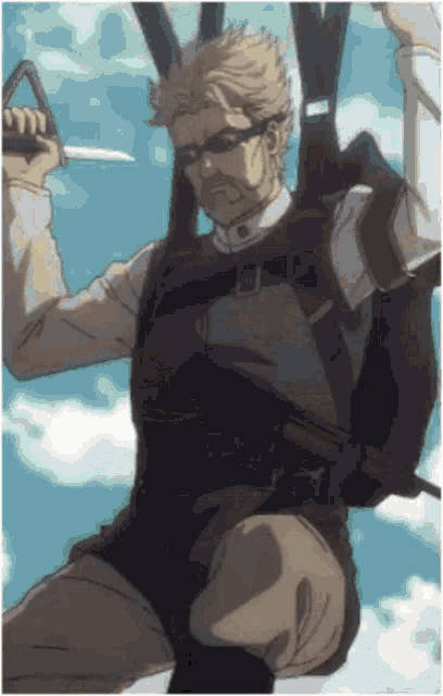 a man is holding a knife while flying through the air .