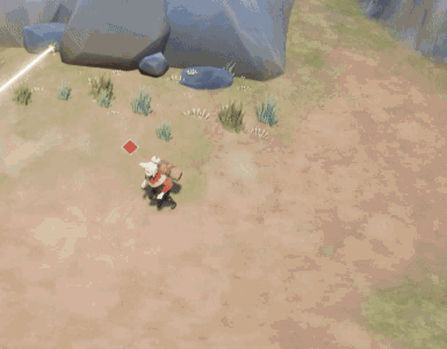 a person in a video game is standing next to a line