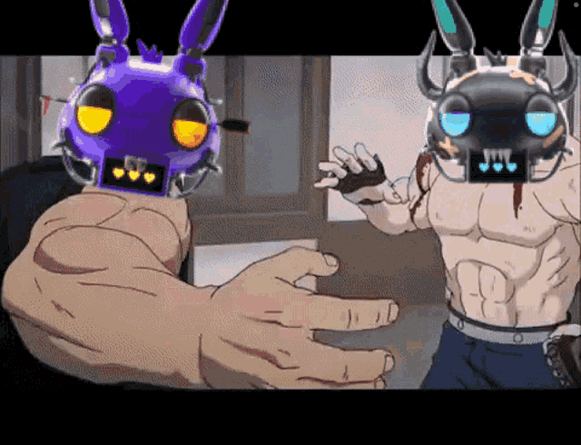 a cartoon of a man with a purple bunny head