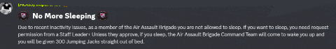 a screenshot of a discord server says no more sleeping