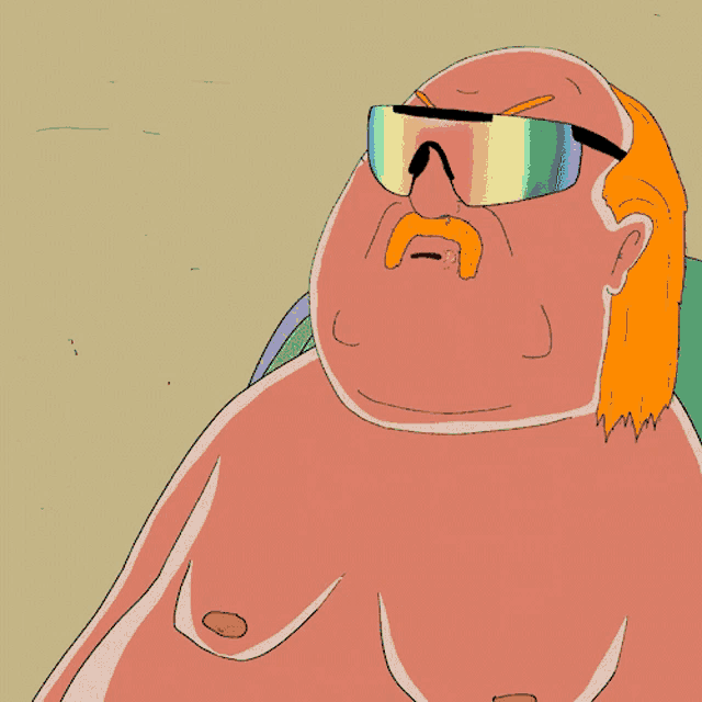 a cartoon of a shirtless man wearing sunglasses says " moet je luisten snoezepoes "