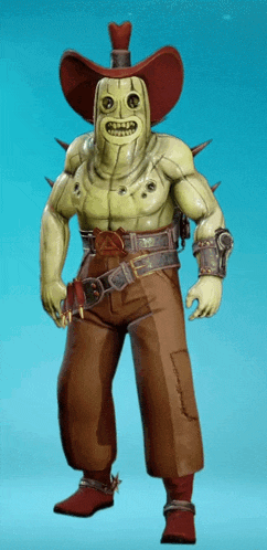 a cartoon character wearing a cowboy hat with spikes on it
