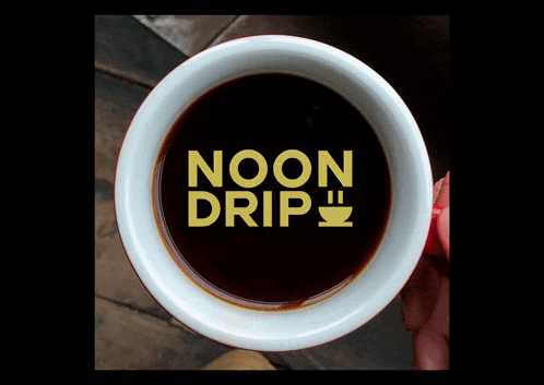 a cup of coffee with the words " noon drip " written on it