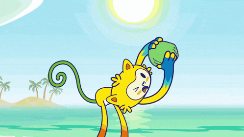 a cartoon drawing of a monkey holding a ball with the year rio 2016 on the bottom