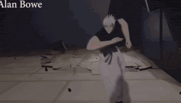 a cartoon of a man with white hair and the name alan bowie on the bottom