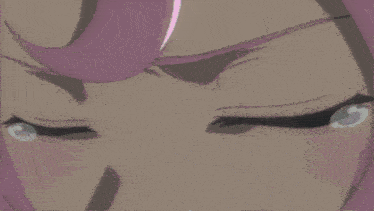 a girl with pink hair is crying in a pink and black dress
