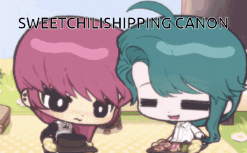 a couple of cartoon characters with the words sweetchilishipping canon on the bottom