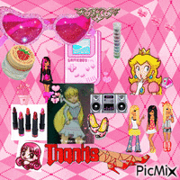 a pink background with a collage of images and the words thanks picmix