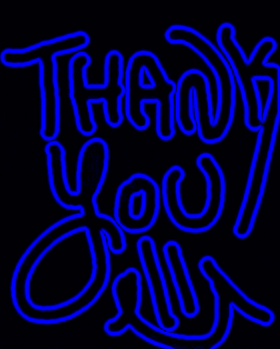 a blue neon sign that says thank you all on a black background