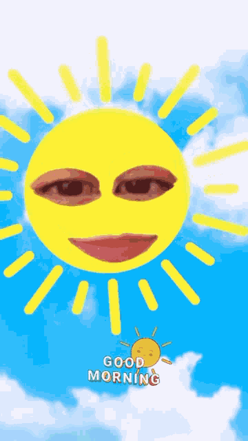 a picture of a sun with a face and the words good morning