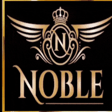 a sign that says noble with a crown and wings