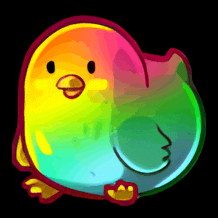 a drawing of a rainbow colored chicken on a black background
