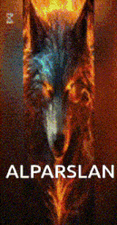 a painting of a wolf with the word alparslan on it