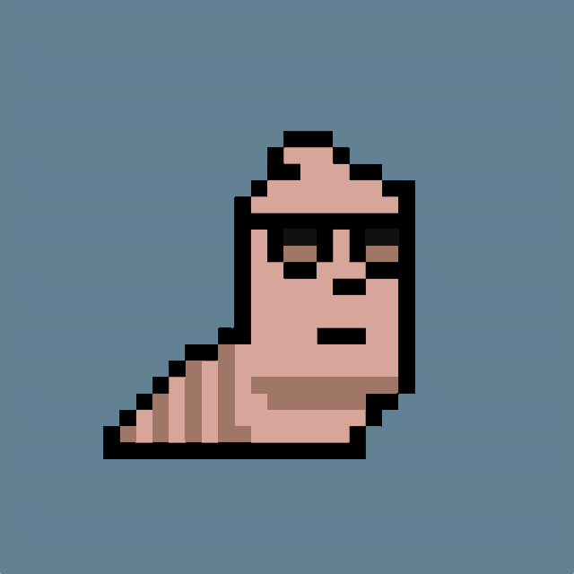 a pixel art of a worm with sunglasses on