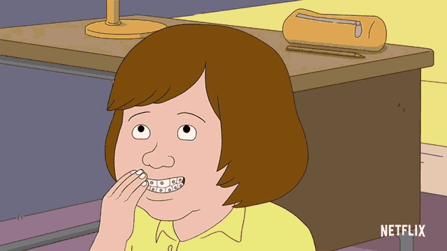 a cartoon of a girl with braces on her teeth and a netflix logo