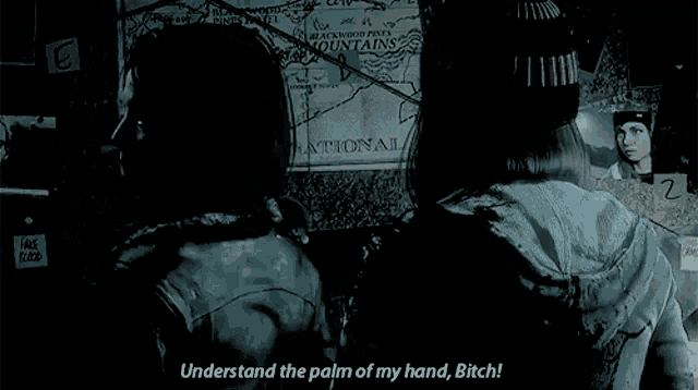 a woman stands in front of a bulletin board that says " understand the palm of my hand "