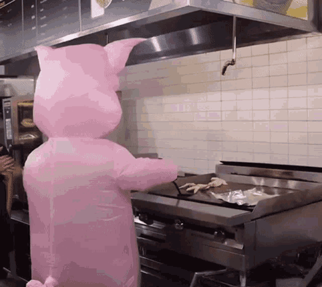 Pig Cooking Meat In Restaurant GIF - Pig Cooking Meat In Restaurant GIFs