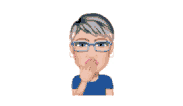 a cartoon of a woman wearing glasses and a blue shirt