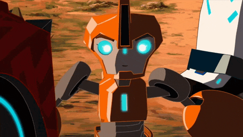 a cartoon robot with blue eyes and the letter i on it