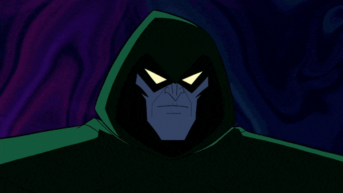 a green cartoon skull with a yellow triangle behind it