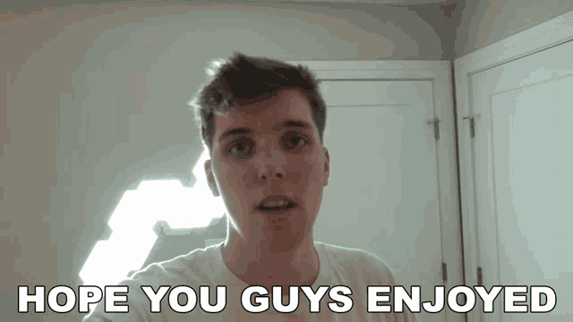 a man says " hope you guys enjoyed " in front of a door