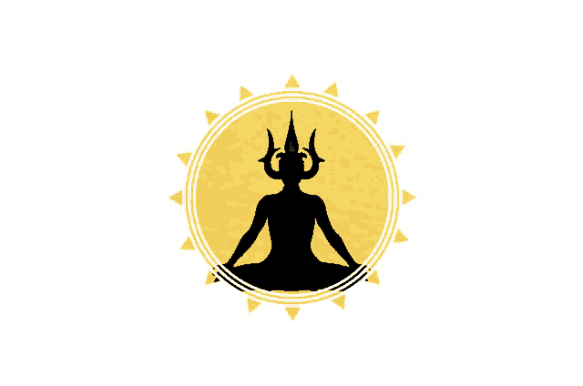 a silhouette of a person with a trident on their head in a circle