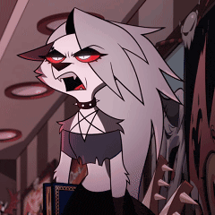 a cartoon character with a pentagram around her neck is holding a book