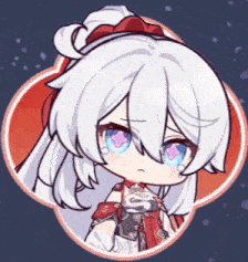 a cartoon character with white hair and blue eyes