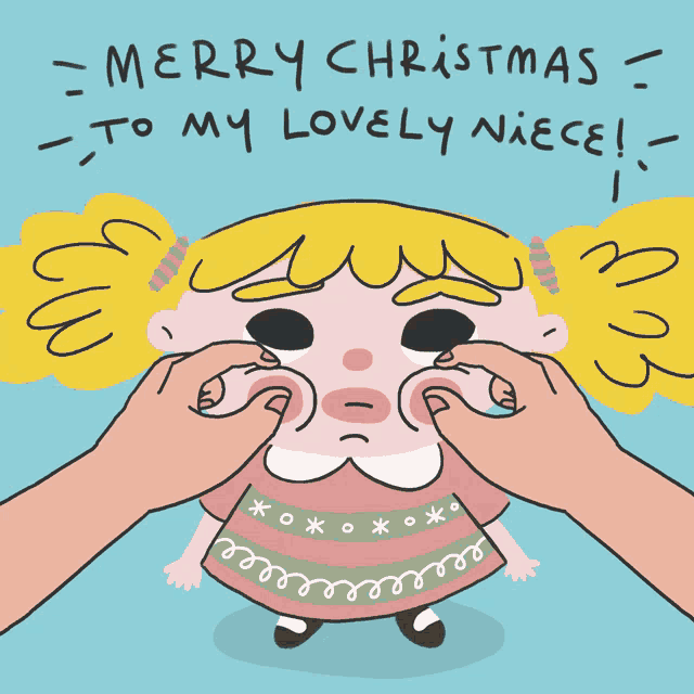 a cartoon of a girl with the words merry christmas to my lovely niece written above her